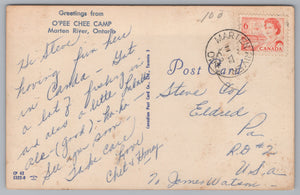 O’pee Chee Camp, Marten River, Ontario, Canada, Vintage Post Card.