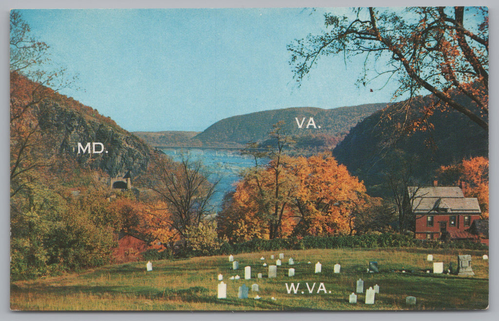 View Of Harpers Ferry From Cemetery Hill, West Virginia, Vintage Post Card.