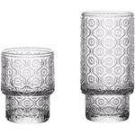 Retro Embossed Glass, Highball, Rock Glasses, Cold Beverages 8 Pack - 2 Sizes