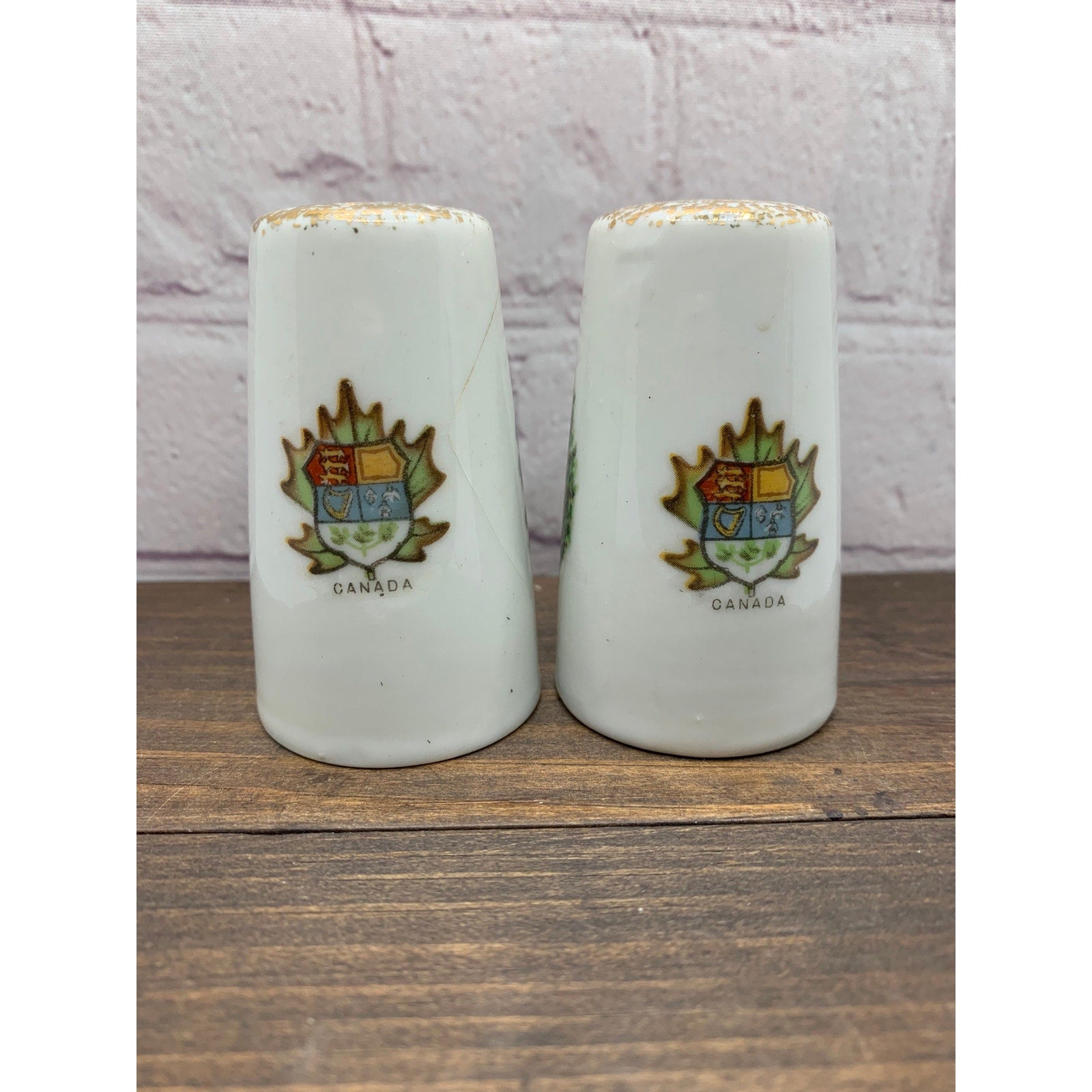Vintage Canadian Salt & Pepper Shakers, Royal Mounted Police, Maple Leaf- Japan 1950s