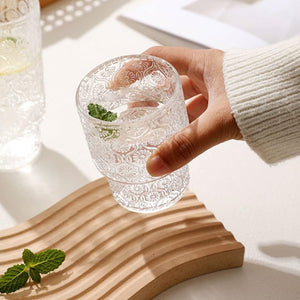 Retro Embossed Glass, Highball, Rock Glasses, Cold Beverages 8 Pack - 2 Sizes