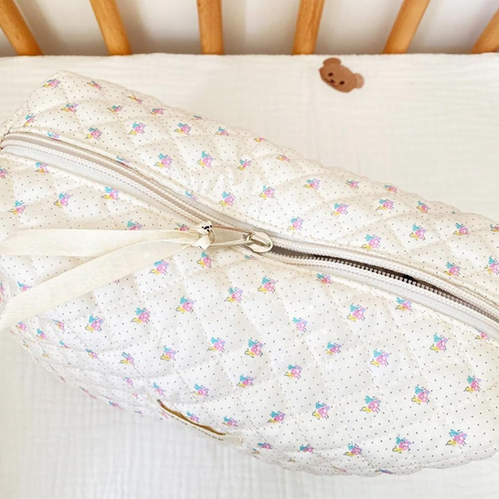 Quilted Floral Makeup Cosmetic Bag & 7-pc Premium Synthetic Makeup Brush Set Lot