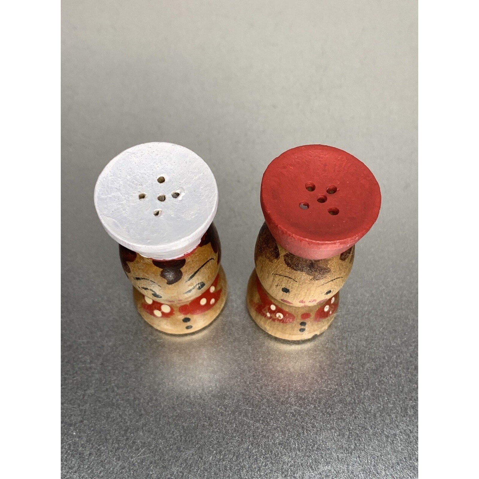 Vintage Wood Chef Salt & Pepper Shakers Japan Mini