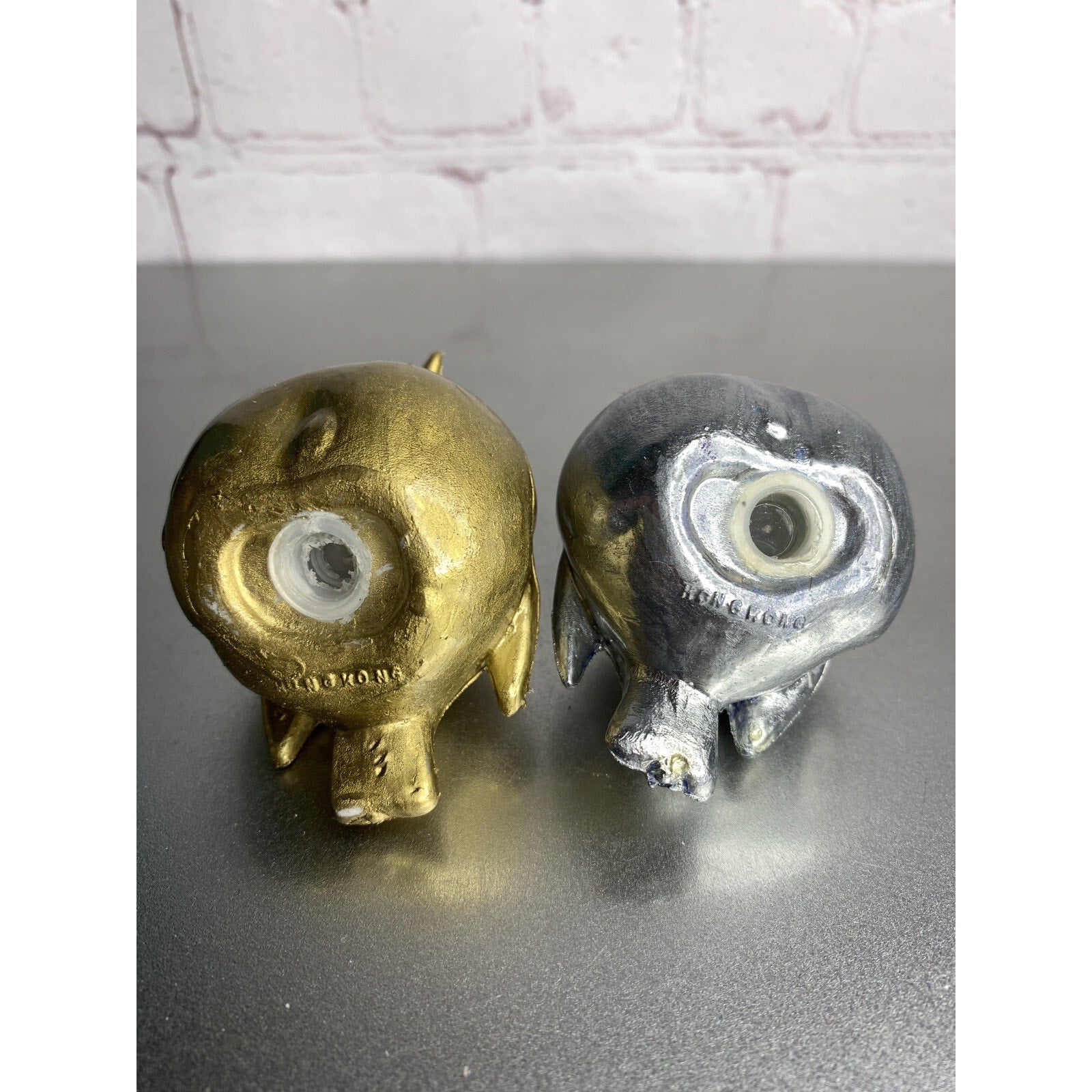 Vintage Chubby Silver Gold Blue Bird Salt & Pepper Shakers Hong Kong Plastic