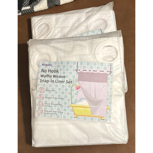 No Hook Waffle Weave Shower Curtain w/Snap in Liner 71" x 74" Hotel Grade White