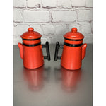Vintage Red Coffee Pot Kettle Ceramic Salt & Pepper Shakers Japan