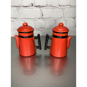 Vintage Red Coffee Pot Kettle Ceramic Salt & Pepper Shakers Japan