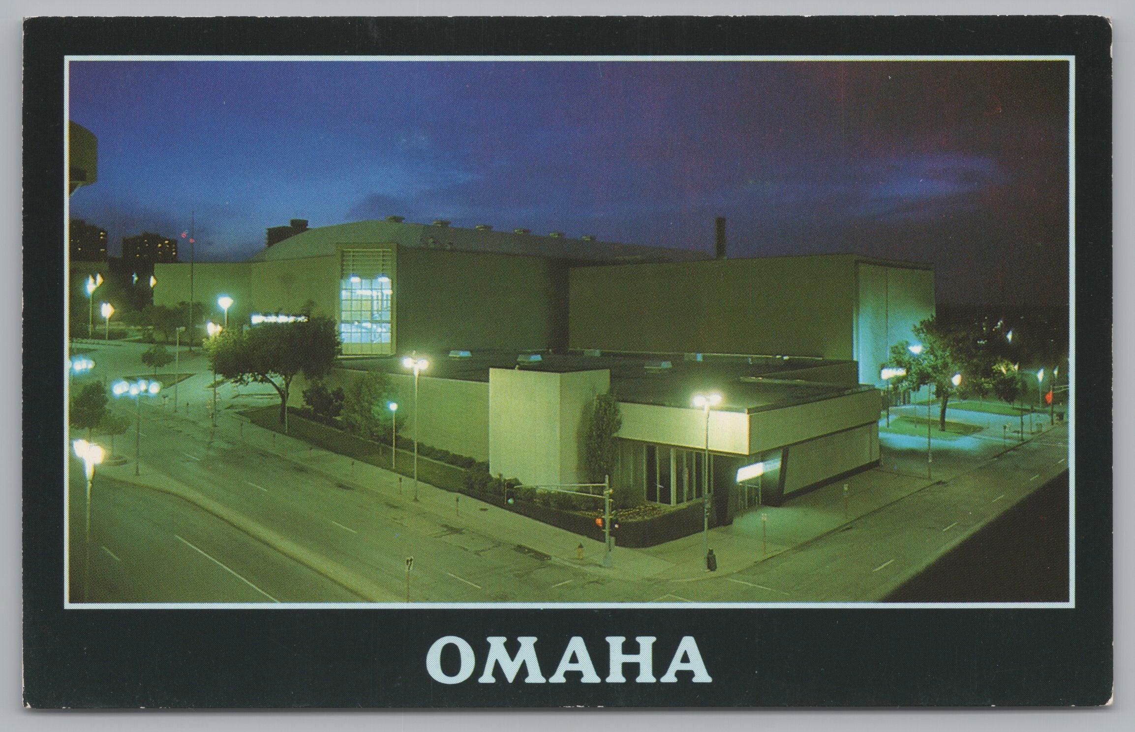 Night Scene Of The Civic Auditorium, Omaha, Nebraska, USA, Vintage Post Card