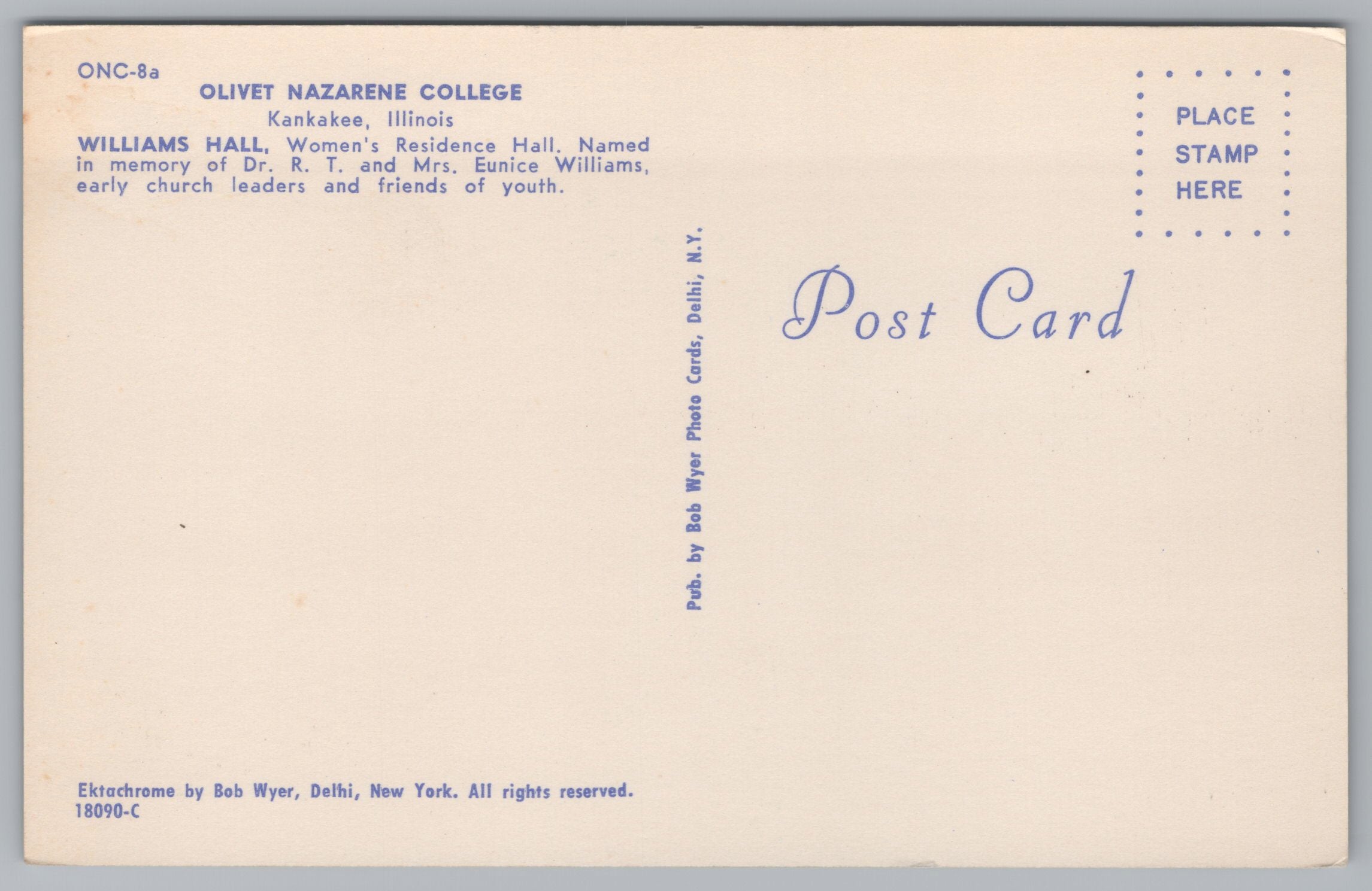 Olivet Nazarene College, Kankakee, Illinois, USA, Vintage Post Card