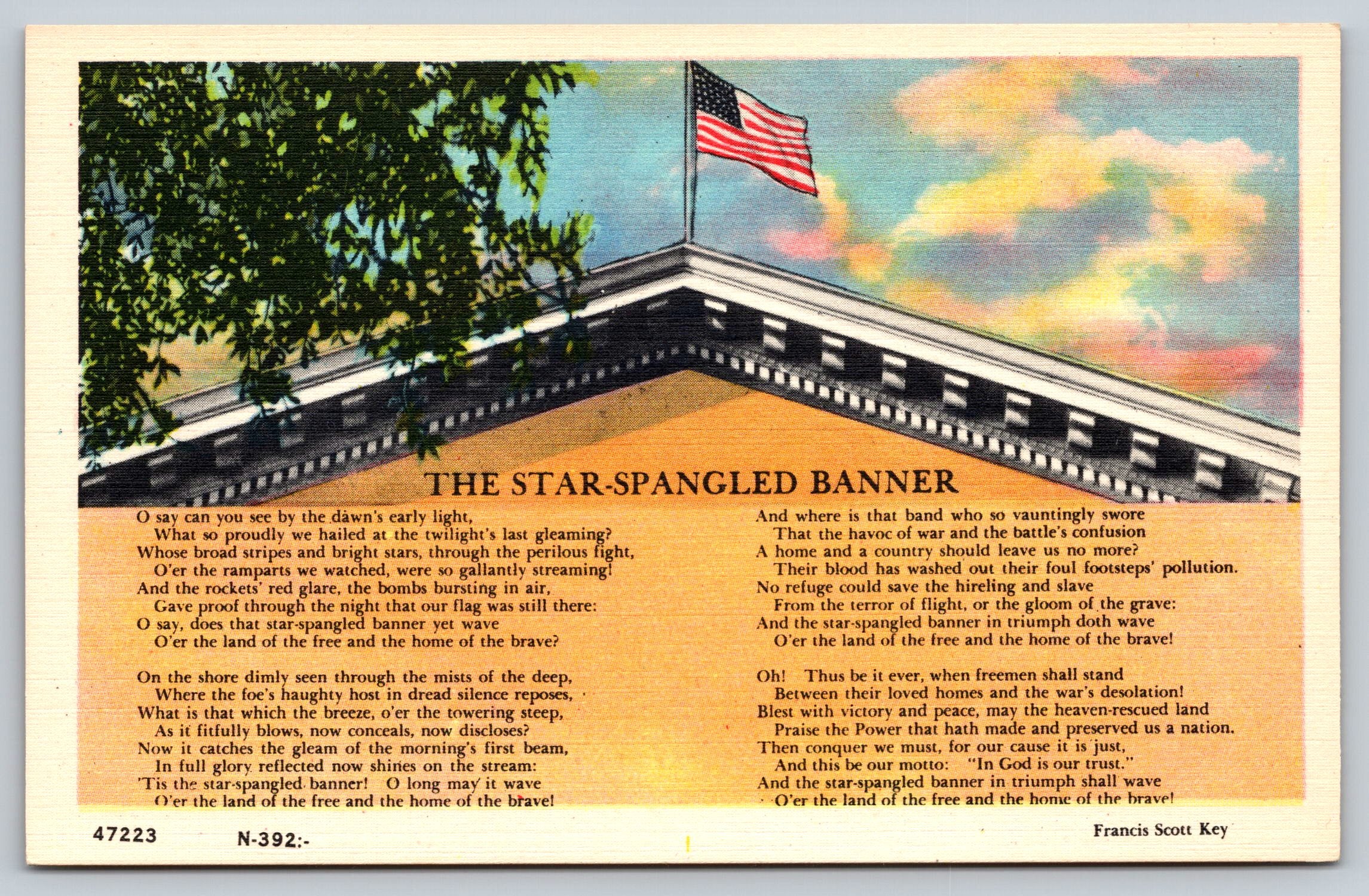 The Star Spangled Banner Anthem, USA, Vintage Post Card