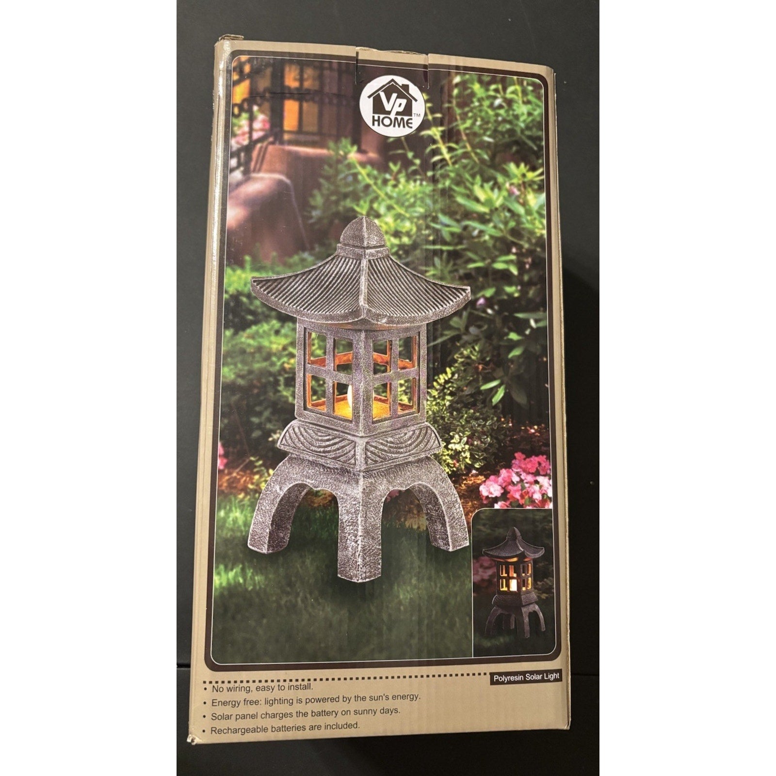 Japanese Style Solar Garden Stone Pagoda Lantern Resin Statue Zen Ornament