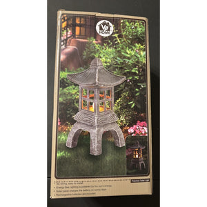 Japanese Style Solar Garden Stone Pagoda Lantern Resin Statue Zen Ornament