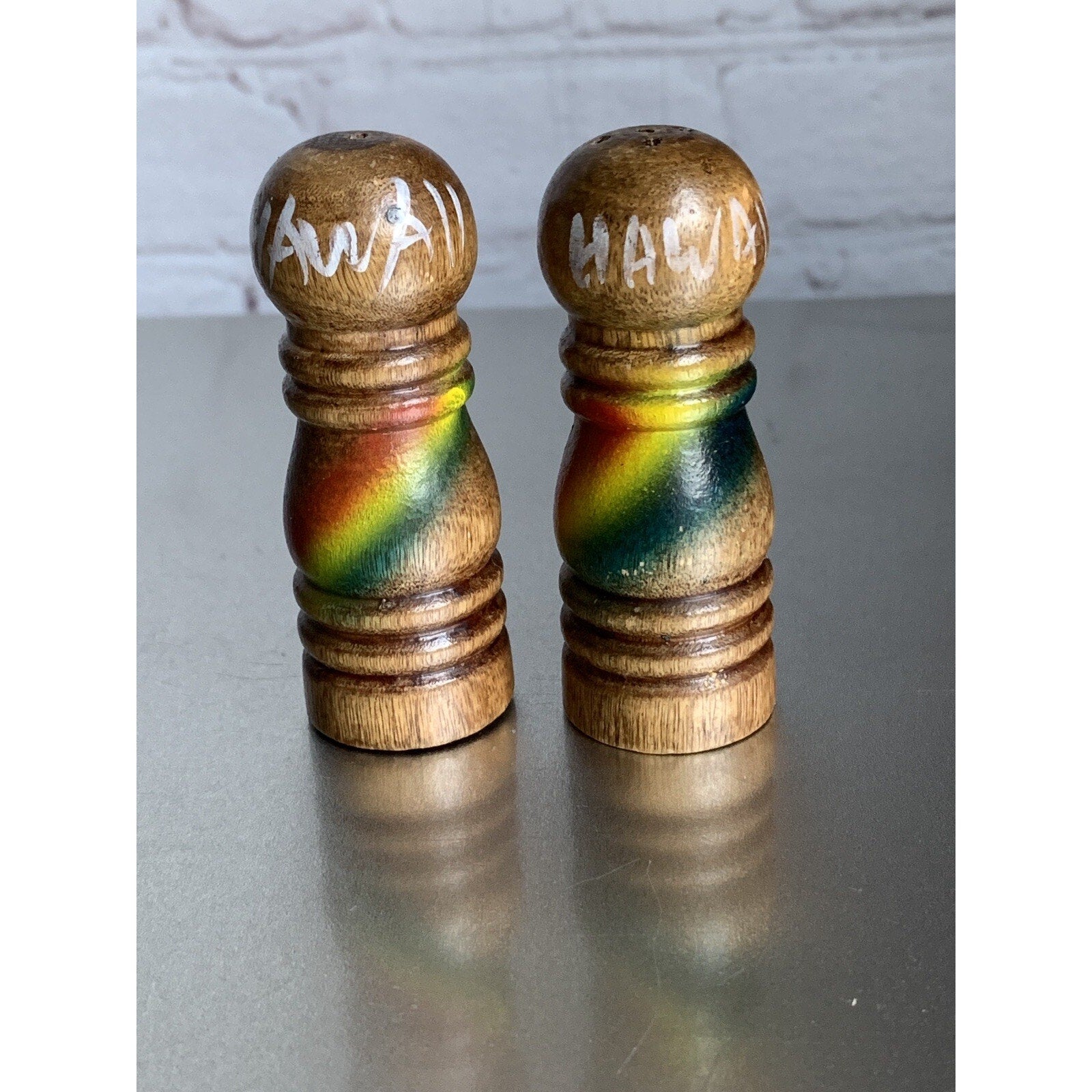 Vintage Wood Hawaii Rainbow Salt & Pepper Shakers