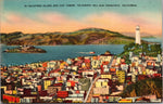 Alcatraz Island And Coit Tower, Telegraph Hill, San Fransisco, California, USA, Vintage Post Card