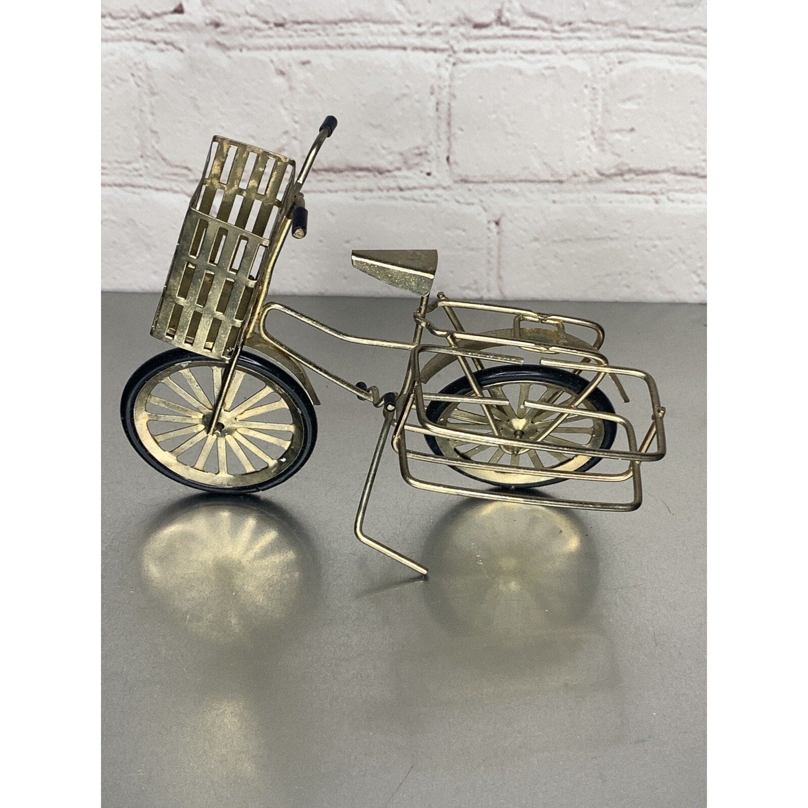 Vintage Goldtone Bicycle Salt & Pepper Shaker Toothpick Caddy/Holder