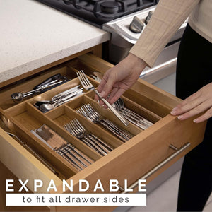 Expandable Bamboo Kitchen Drawer Organizer - Adjusts to Fit, Durable Bamboo