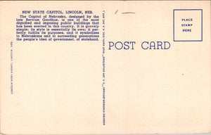 The New State Capitol, Lincoln, Nebraska, USA, Vintage Post Card