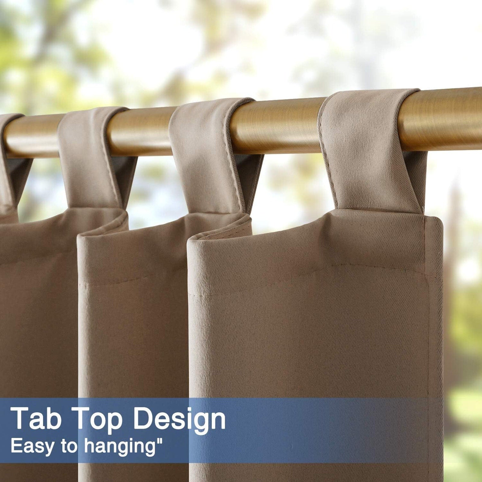 Tan Tab Top Outdoor Curtains Thermal Insulated Patio Waterproof Drapes
