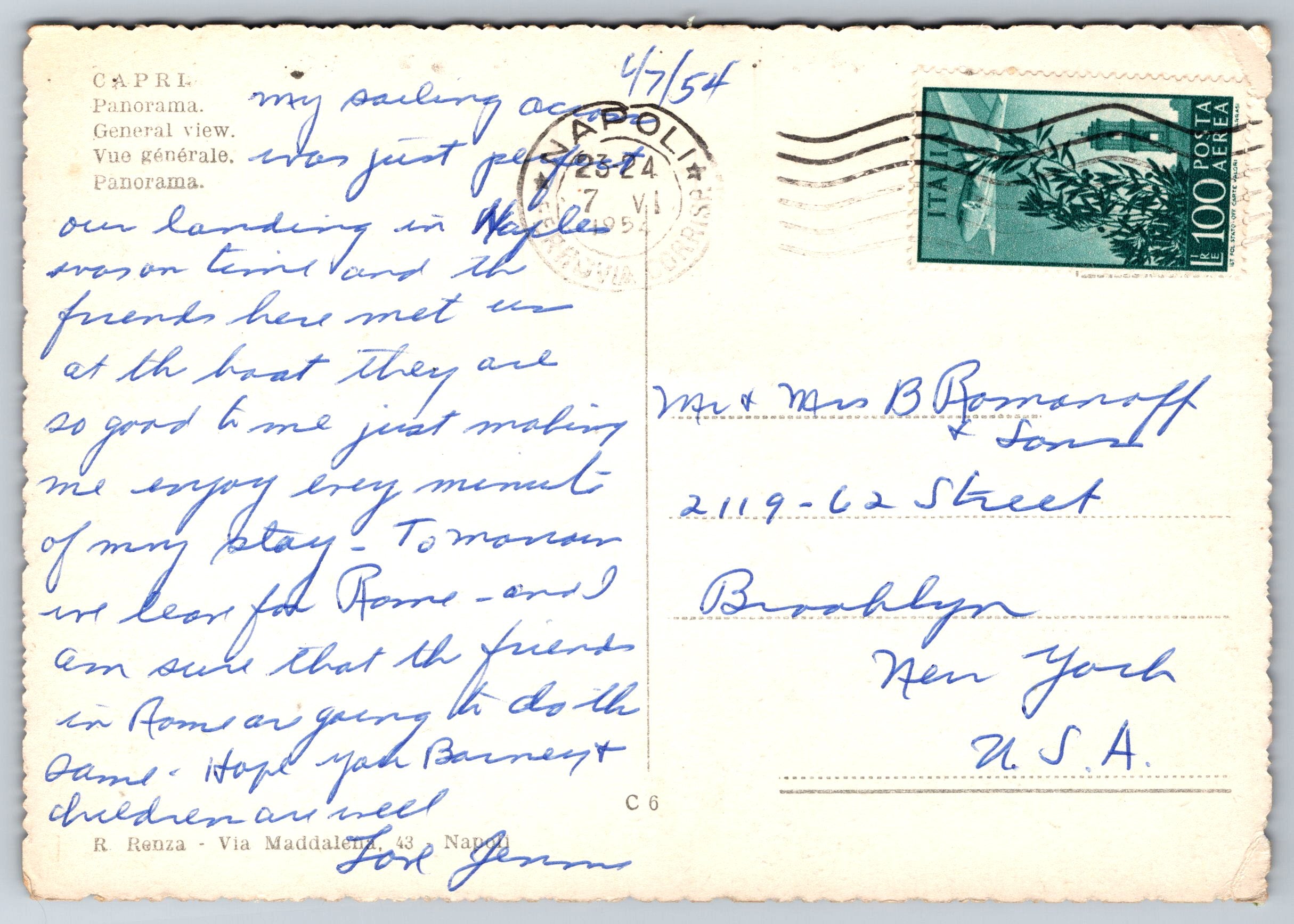 Capri Panorama View, USA, Vintage Post Card