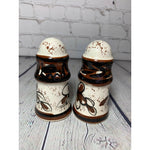 Vintage MCM Brown on White Pattern Ceramic Glazed Salt & Pepper Shakers
