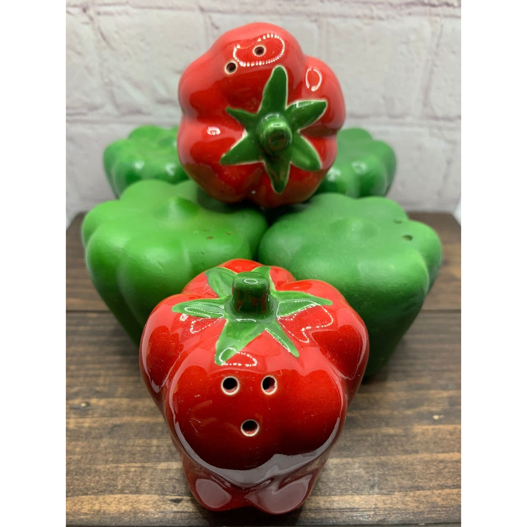 Vintage Bell Peppers Salt & Pepper Shakers, Green, Red, Japan -Lot of 3 Sets