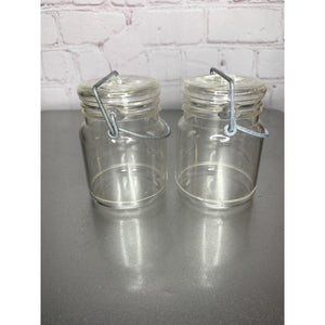 Vintage Wire Bale Clear Plastic Canister Salt & Pepper Shakers Hong Kong