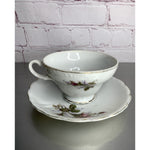 Vintage English rose teacup and saucer made in Japan, porcelain china with gold trim, floral pattern