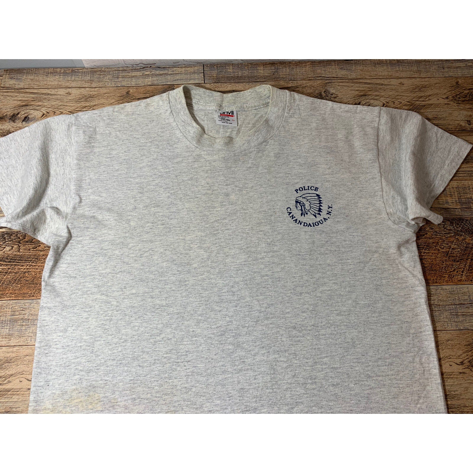 Canadaigua NY Grey Police T-Shirt, Pre-Shrunk Cotton-Large Made In USA