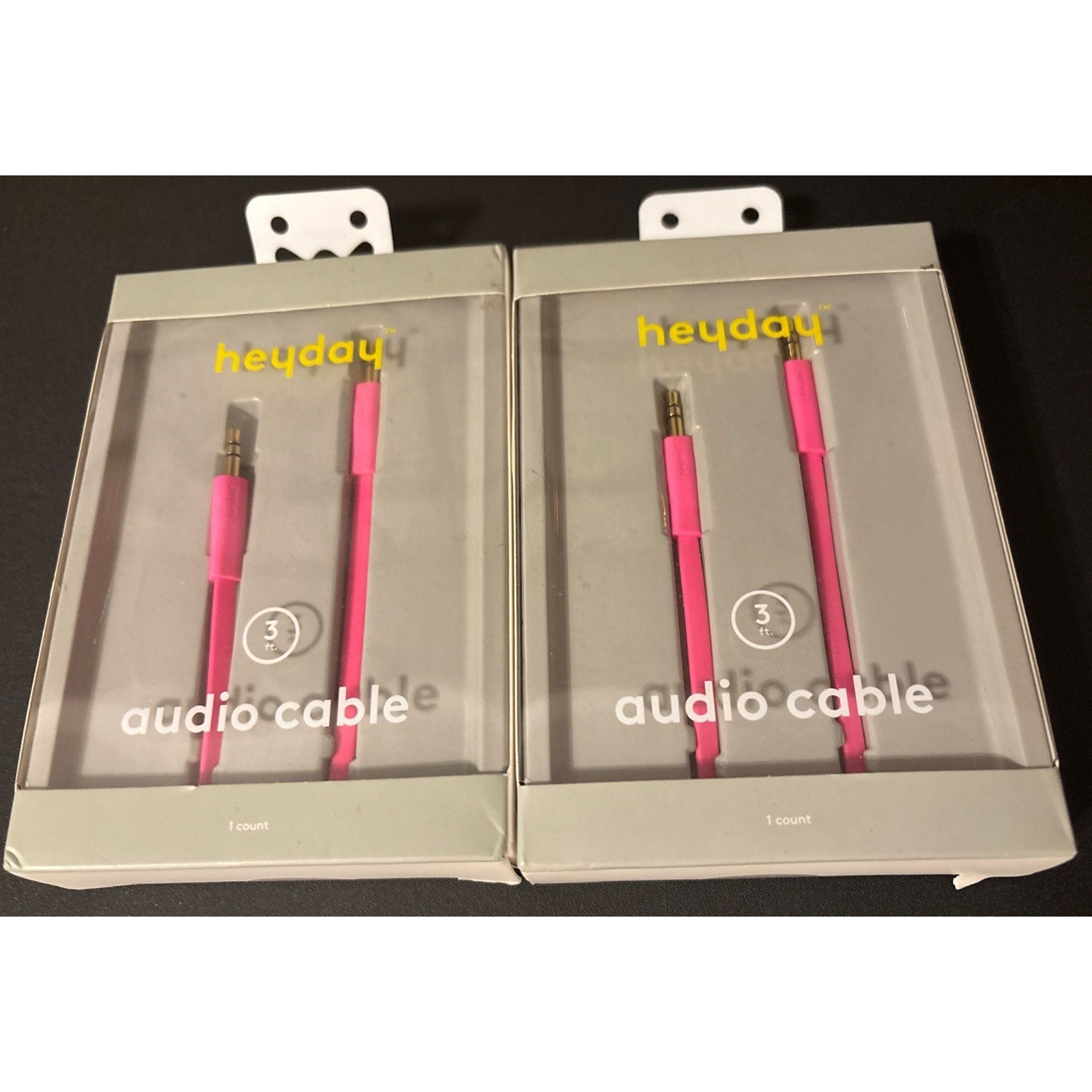 Heyday Audio Cable 3 Ft. 3.5 mm Aux Plug Pink NEW - Lot of 2