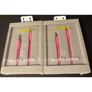 Heyday Audio Cable 3 Ft. 3.5 mm Aux Plug Pink NEW - Lot of 2