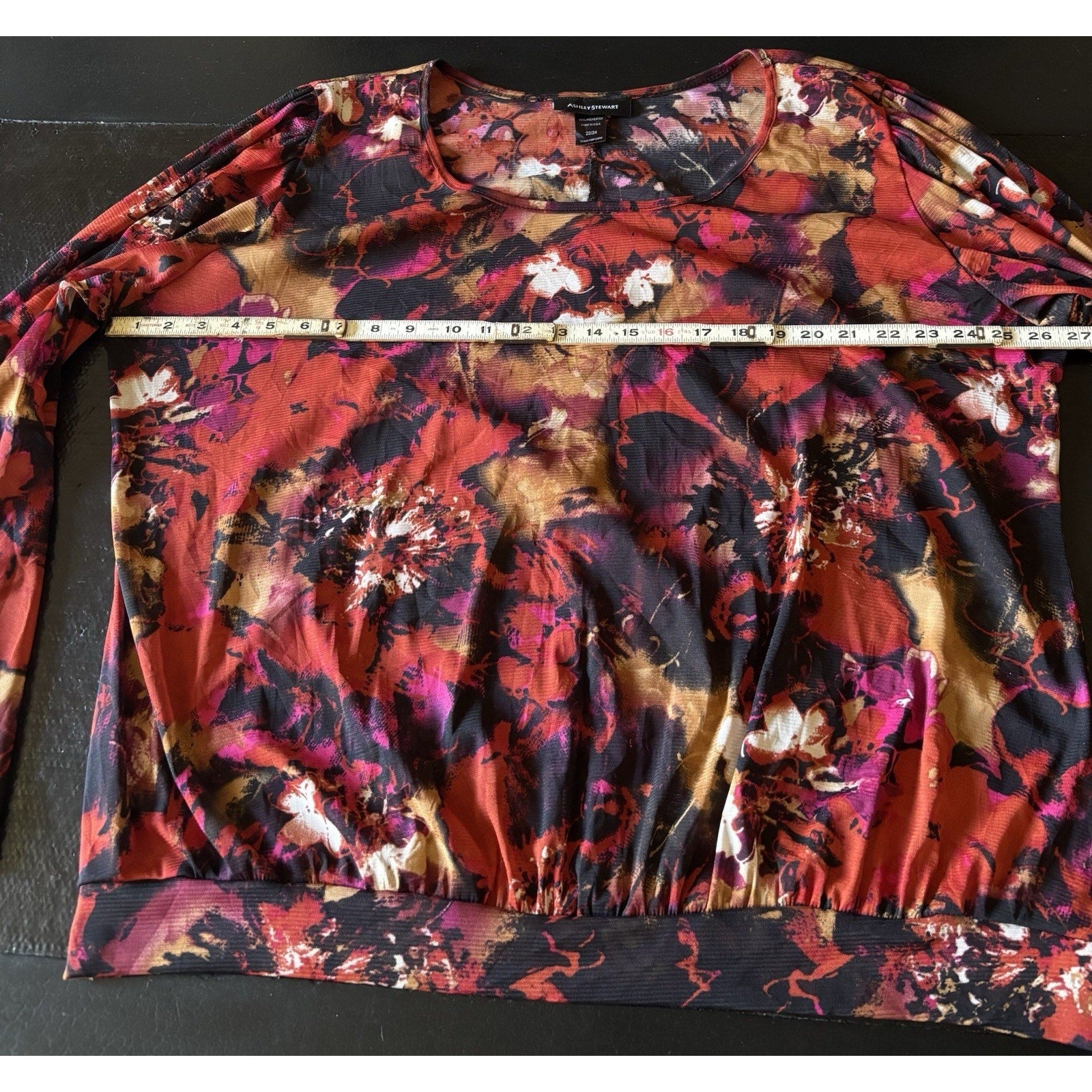 Ashley Stewart Size (22/24) Colorful Earth Tone Floral 3/4 Bell Sleeve Blouse