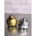 Vintage Chubby Silver Gold Blue Bird Salt & Pepper Shakers Hong Kong Plastic