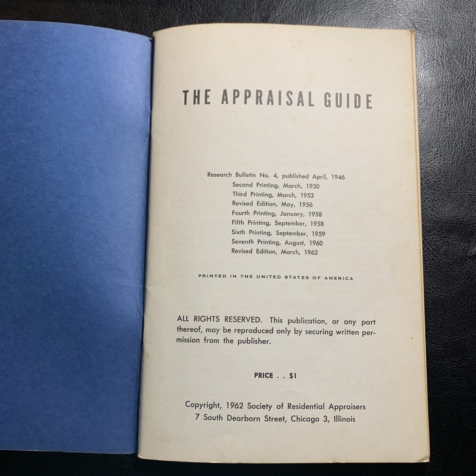 VTG 1962 Residential Appraisal Guide Booklet Society Of Residential Appraisers