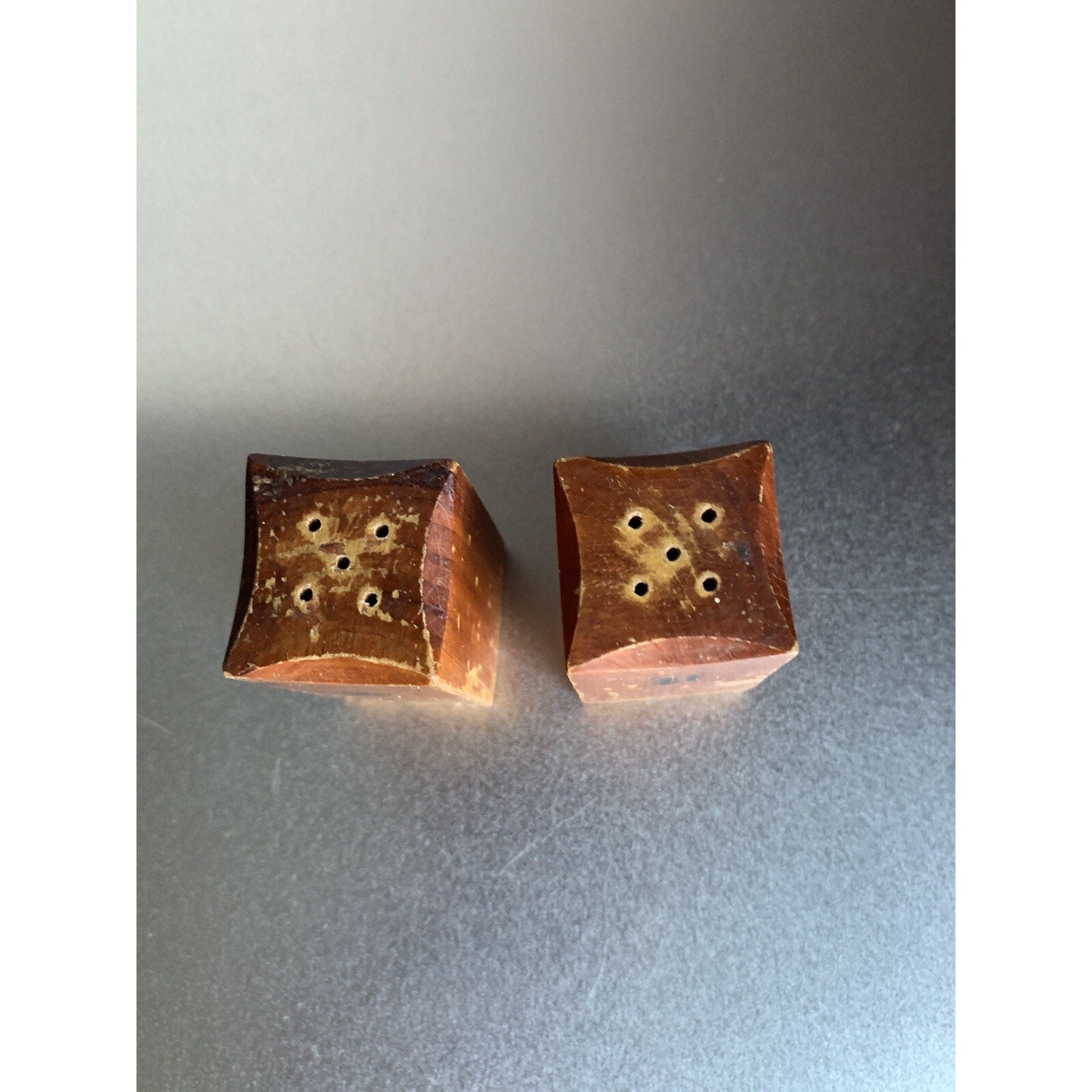 Vintage MCM Rectangular Wood Salt & Pepper Shakers Rustic