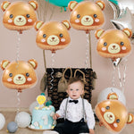 6-Pack 22-Inch Bear Head Aluminum Foil Balloons - Brown Bear Shaped Mylar Balloons