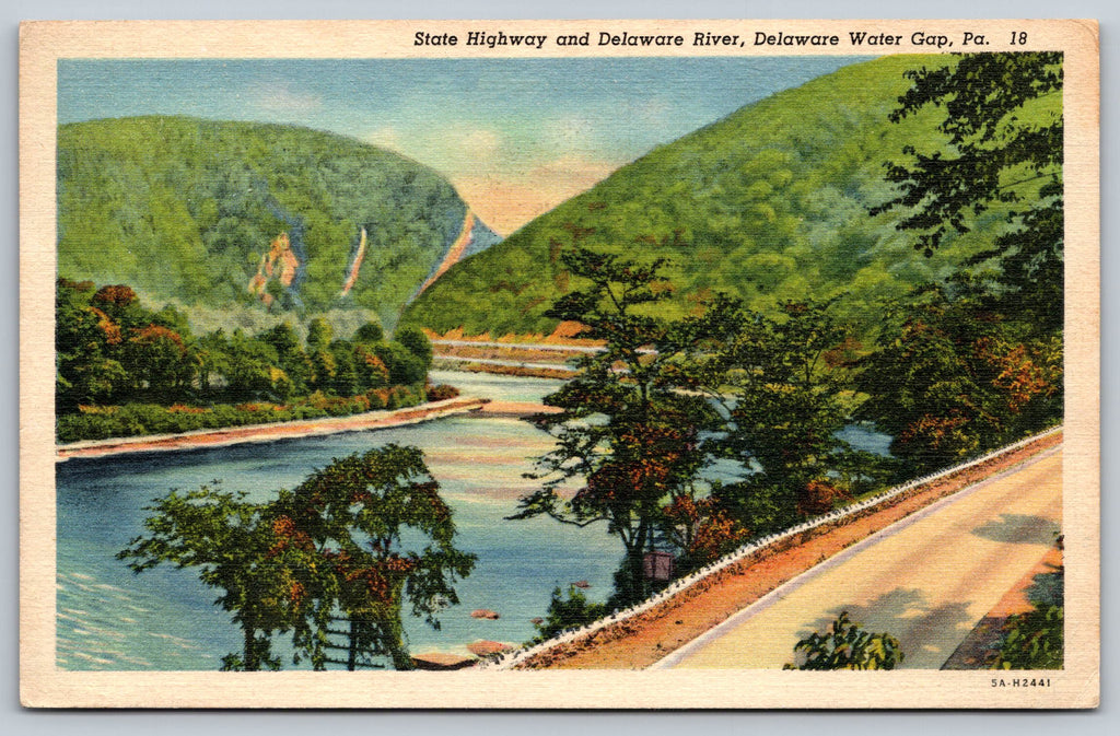 The Delaware Water Gap, State Highway, Delaware River, Vtg PC