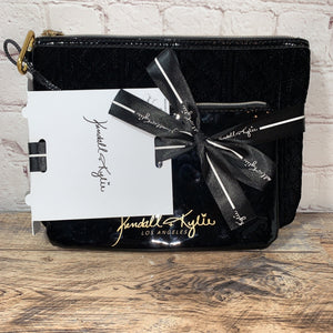 Kendall + Kylie Envelope Clutch Cosmetic Zip Pouch Gift Pack Black Patent Velvet