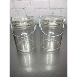 Vintage Wire Bale Clear Plastic Canister Salt & Pepper Shakers Hong Kong