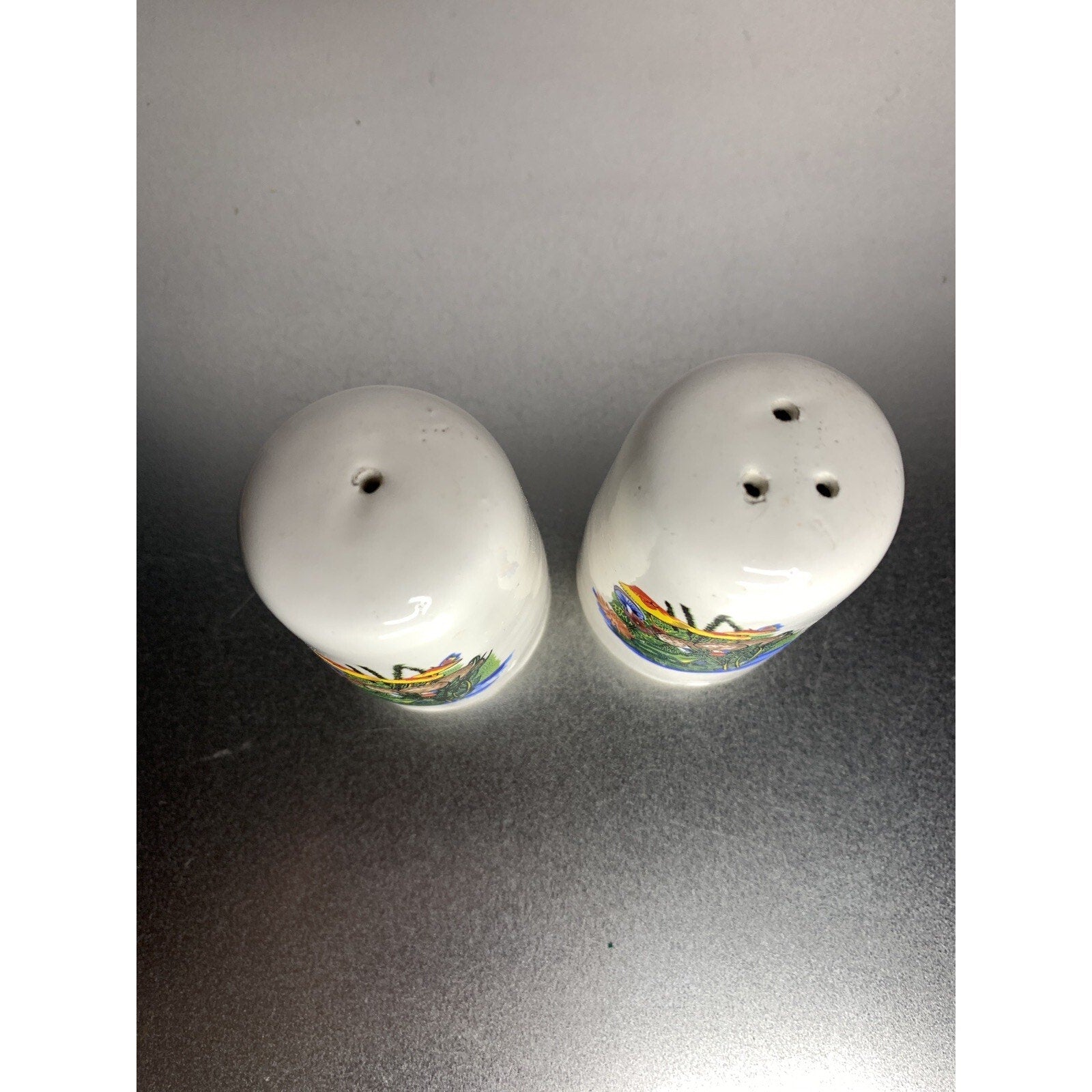 Vintage Mushroom Pond Frog Salt & Pepper Shakers Ceramic Taiwan 1970s