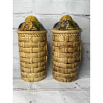 Vintage Pottery Stovetop Salt & Pepper Shakers Basket Weave Fruit 1974