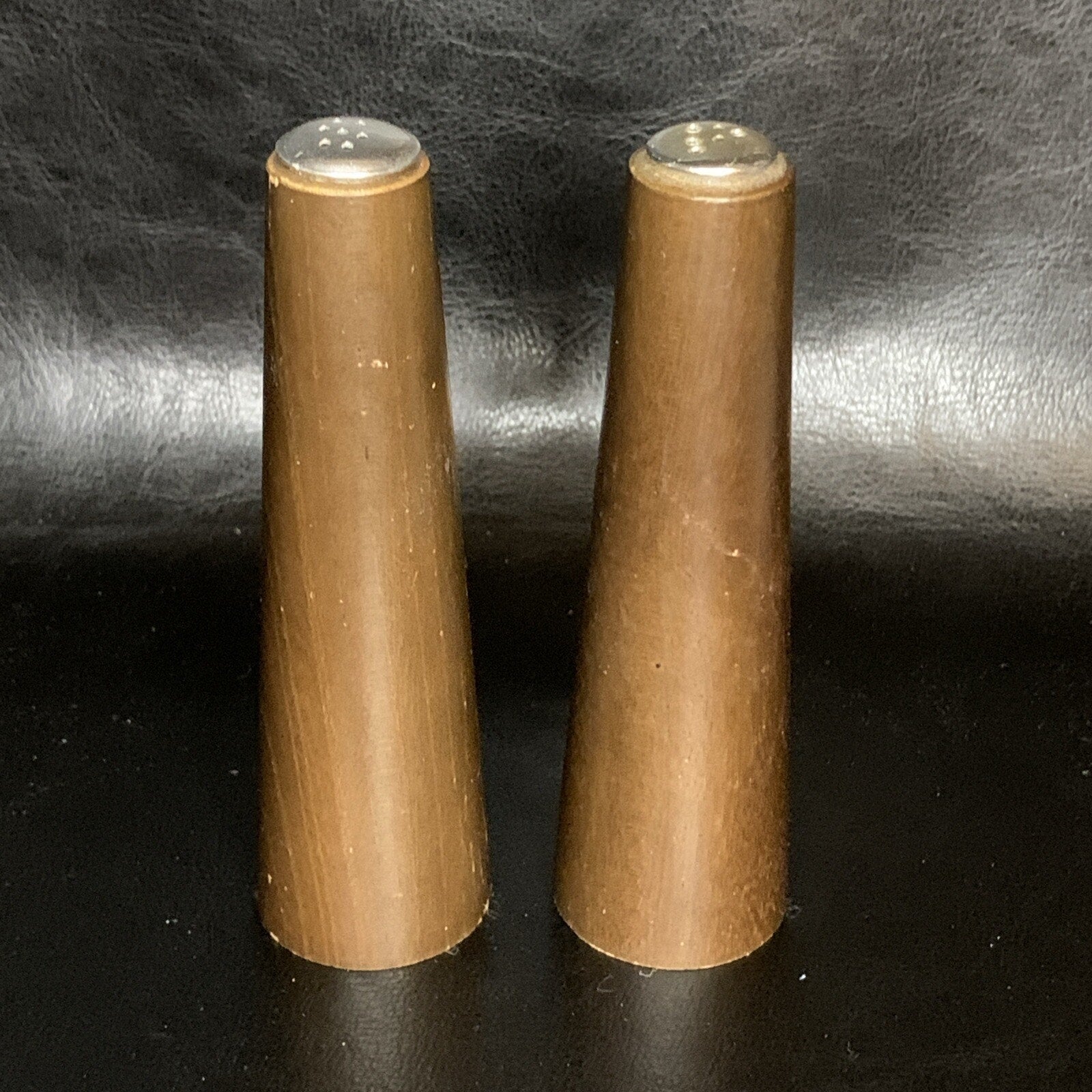 Vintage MCM Teak Wood Salt & Pepper Shakers Tapered
