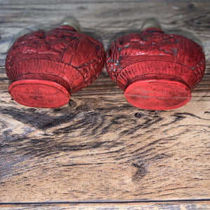 Vtg RED Chinese Asian Embossed Plastic Salt & Pepper Shakers Hong Kong