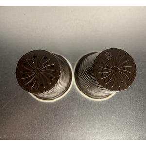Vintage MCM Plastic Melamine Brown White Salt & Pepper Shakers