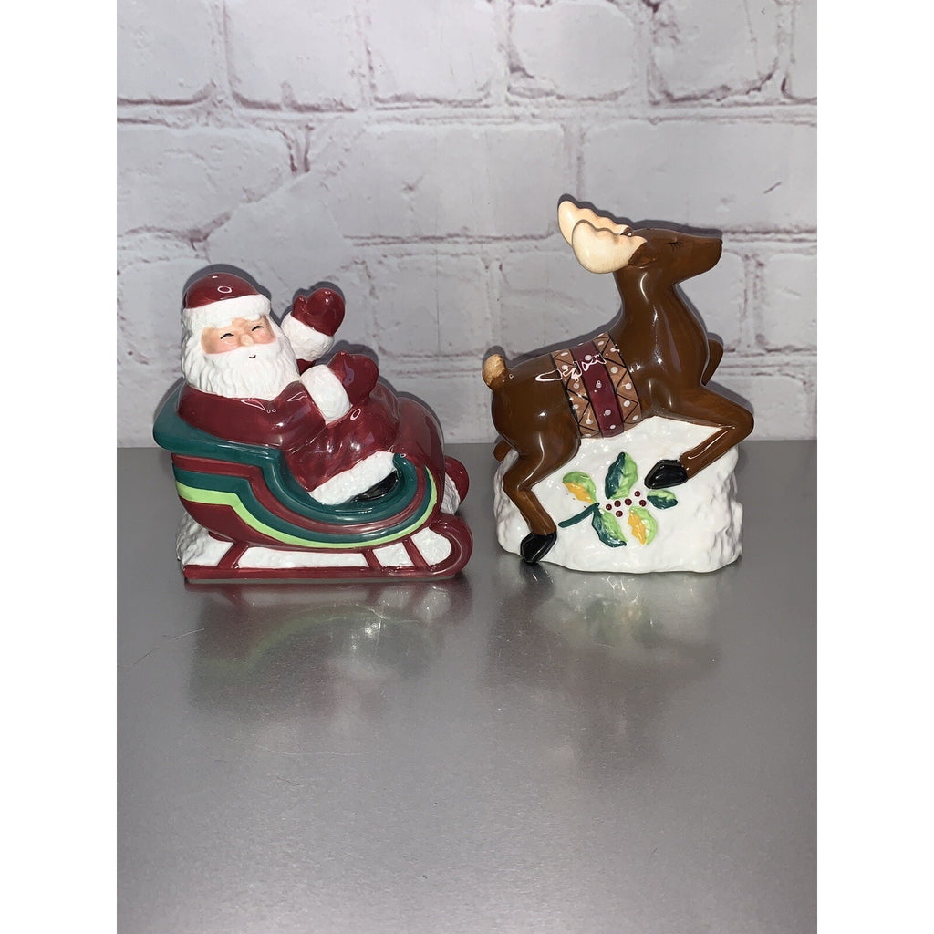 Mikasa Ceramic Christmas Wish Santa Reindeer Salt & Pepper Shakers-Read Descrip.