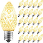 25 Pk C7 LED Replacement Holiday Light Bulbs Dimmable, E12 Base Sockets, W White