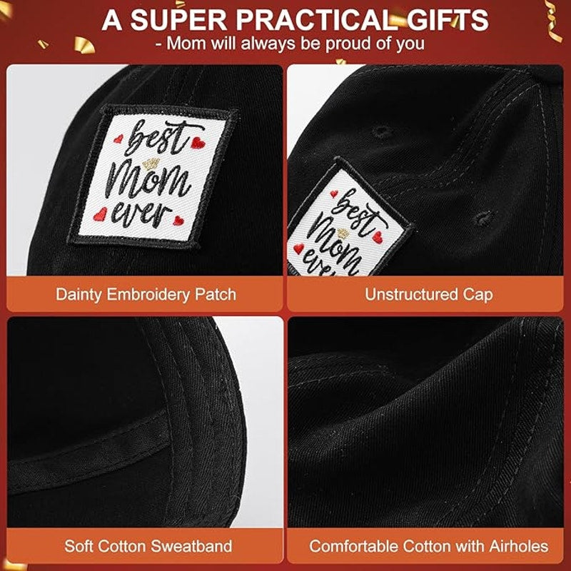 Mothers Day Birthday Gifts for Mom, Best Mom Ever Gifts Cotton Baseball Cap, Adjustable, Breathable Black