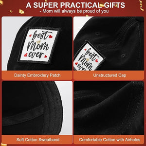 Mothers Day Birthday Gifts for Mom, Best Mom Ever Gifts Cotton Baseball Cap, Adjustable, Breathable Black