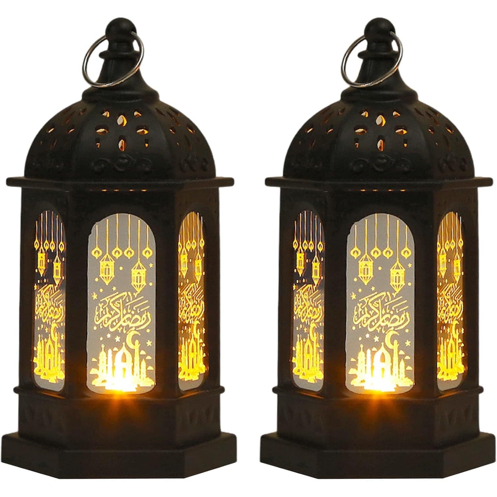 2 Pieces Ramadan Lanterns 5.2"h Retro Hanging Lamp, Tabletop, Transparent Glass