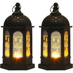 2 Pieces Ramadan Lanterns 5.2"h Retro Hanging Lamp, Tabletop, Transparent Glass