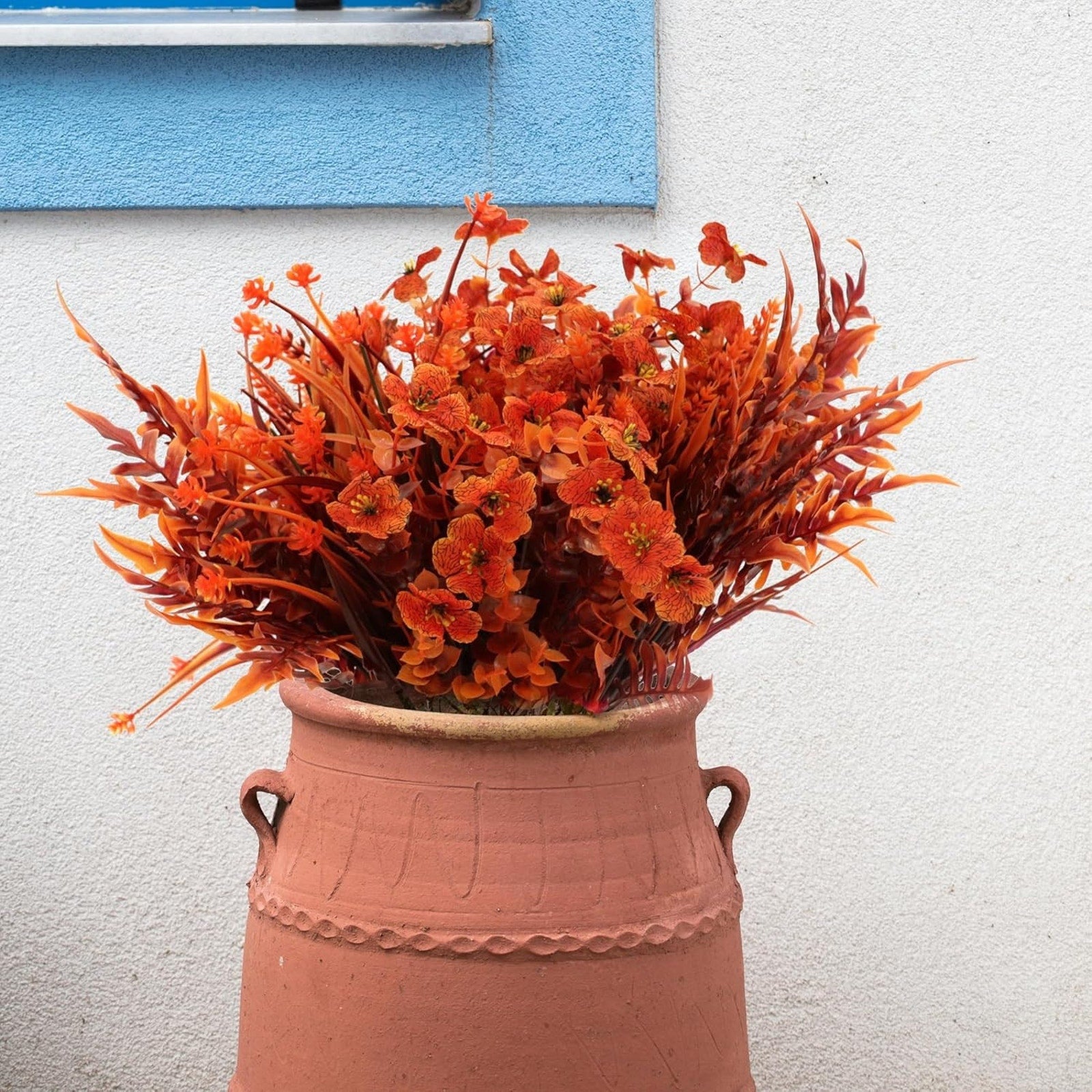 16 Bundles Artificial Faux Fall Mums Flowers Plants UV Resistant Mixed Orange